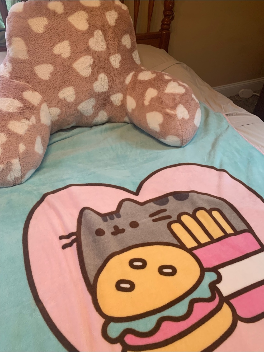 Pusheen teal Cat Burger & Fries and unicorn throw and heart husband pillow - Picture 2 of 4